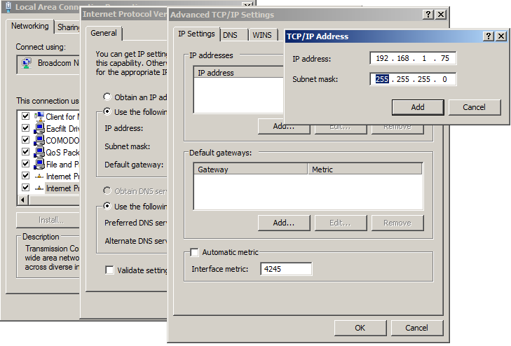 Assigning static IP addresses in Windows 7